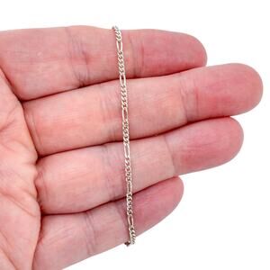 Estate Sterling Silver 925 2mm Figaro Link Bracelet 7.25"